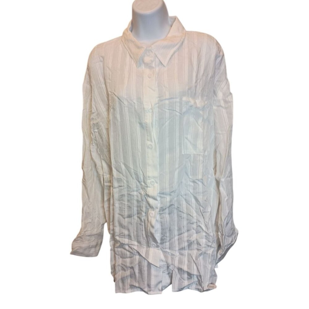 Siliteen Women's Button Down Shirts Long Sleeve Blouses W/Pocket Sz.2XL White - Picture 1 of 7